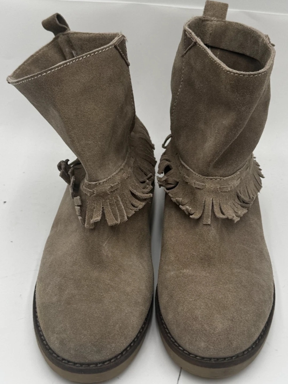 Coolway Taupe Fringe Suede Ankle Booties